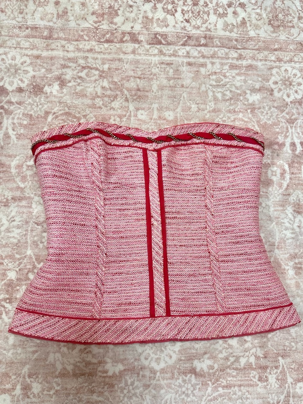 Tweed ❤️ WHBM Bustier Top W/ Gold Chain Details - Picture 2 of 11